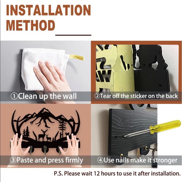 Deer Key Holder, Animal Theme Wall Mount Organizer Wooden Key Hooks - Picture 4 of 5